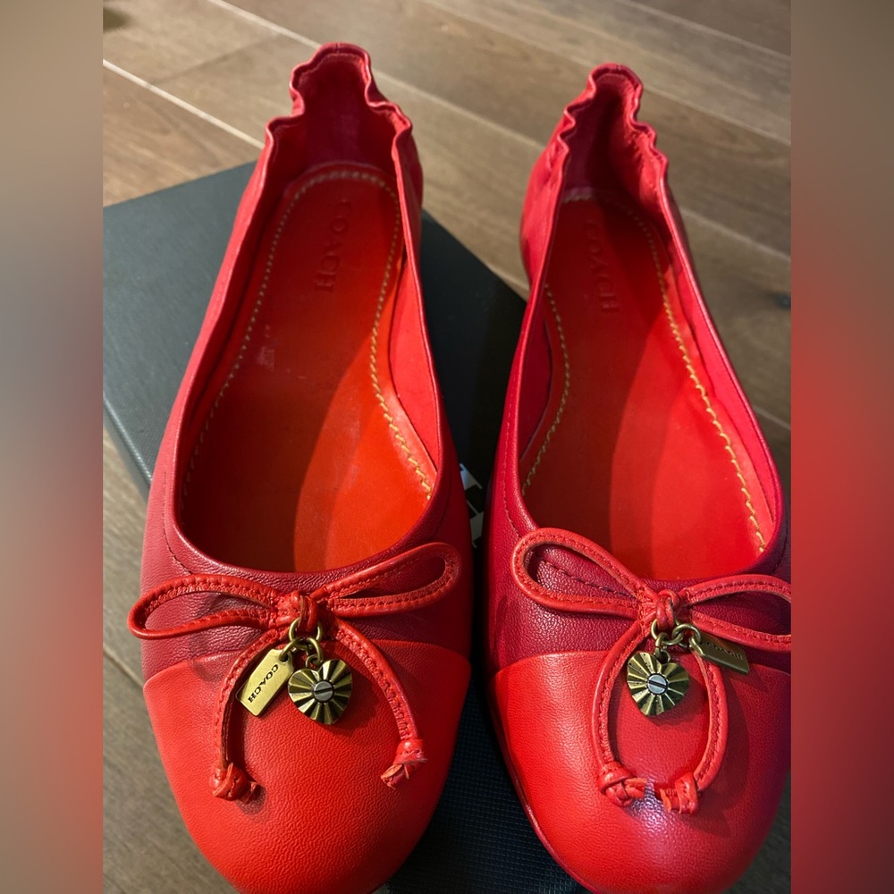 Coach red ballet flats with charms
